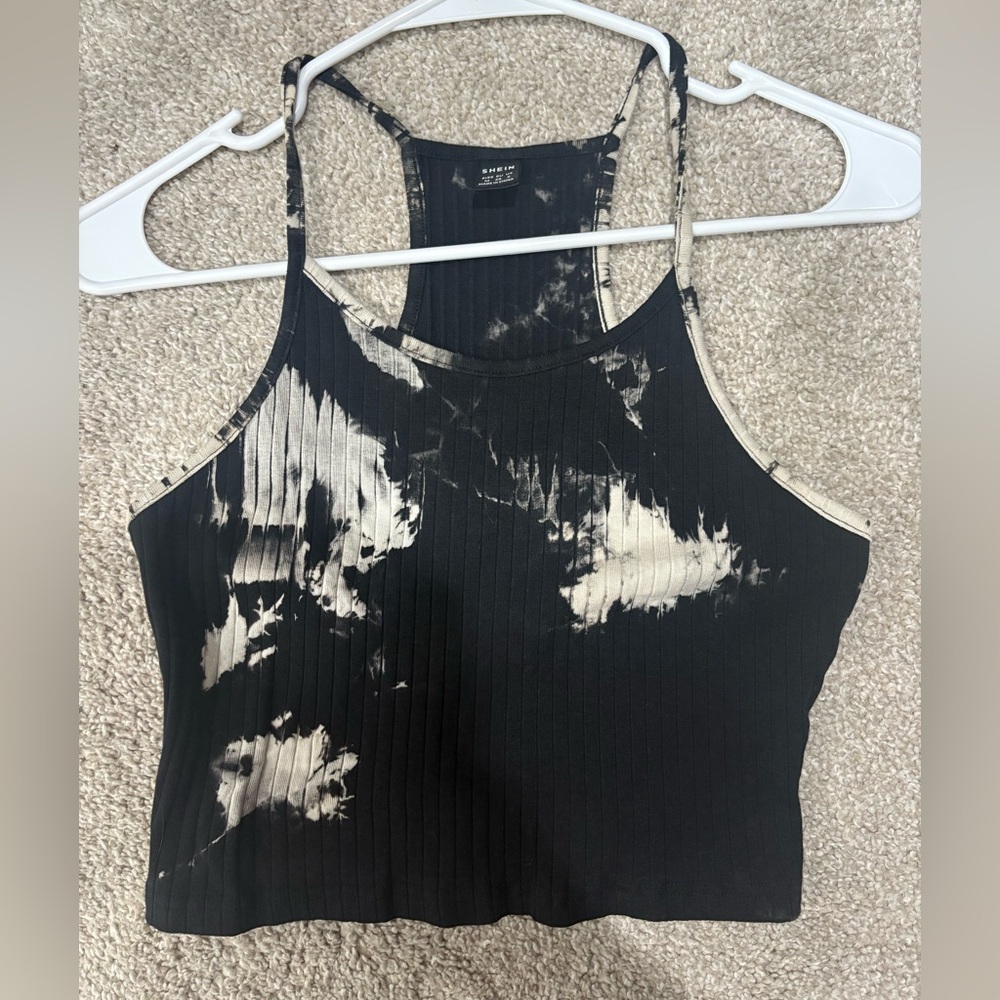 SHEIN Black and White Tie-Dye Tank Top